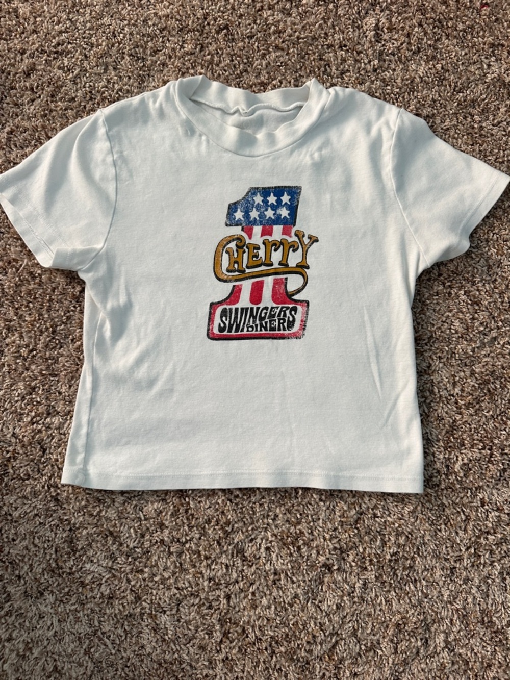 Cherry LA White Short Sleeve Graphic Tee with Red, Blue and Gold Logo